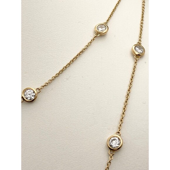 925 sterling silver 14k gold vermeil bezel set cz station long Necklace - Picture 4 of 6